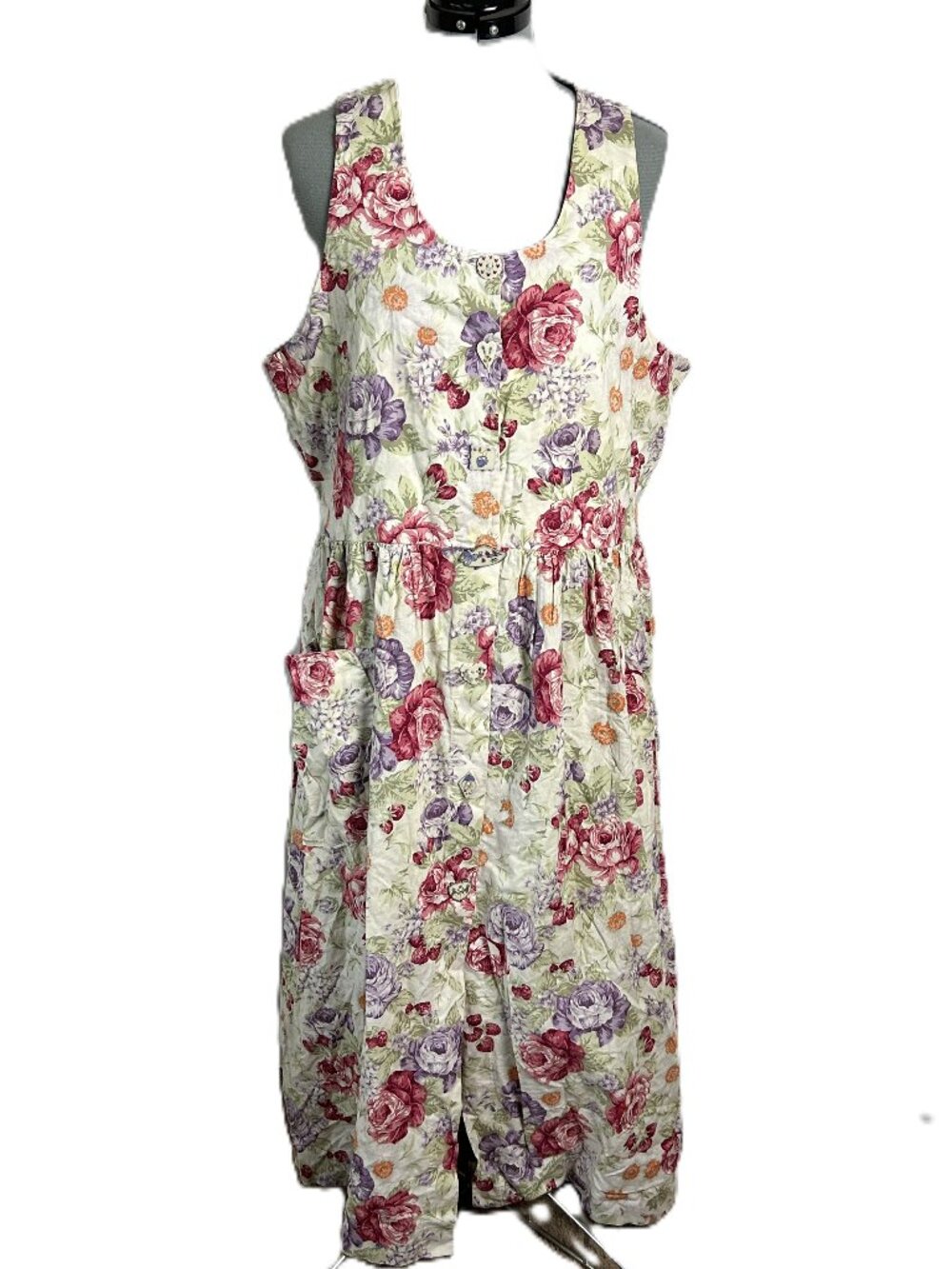Dogwood Lane Floral Jumper Dress Decorative Buttons XL (Flaws)